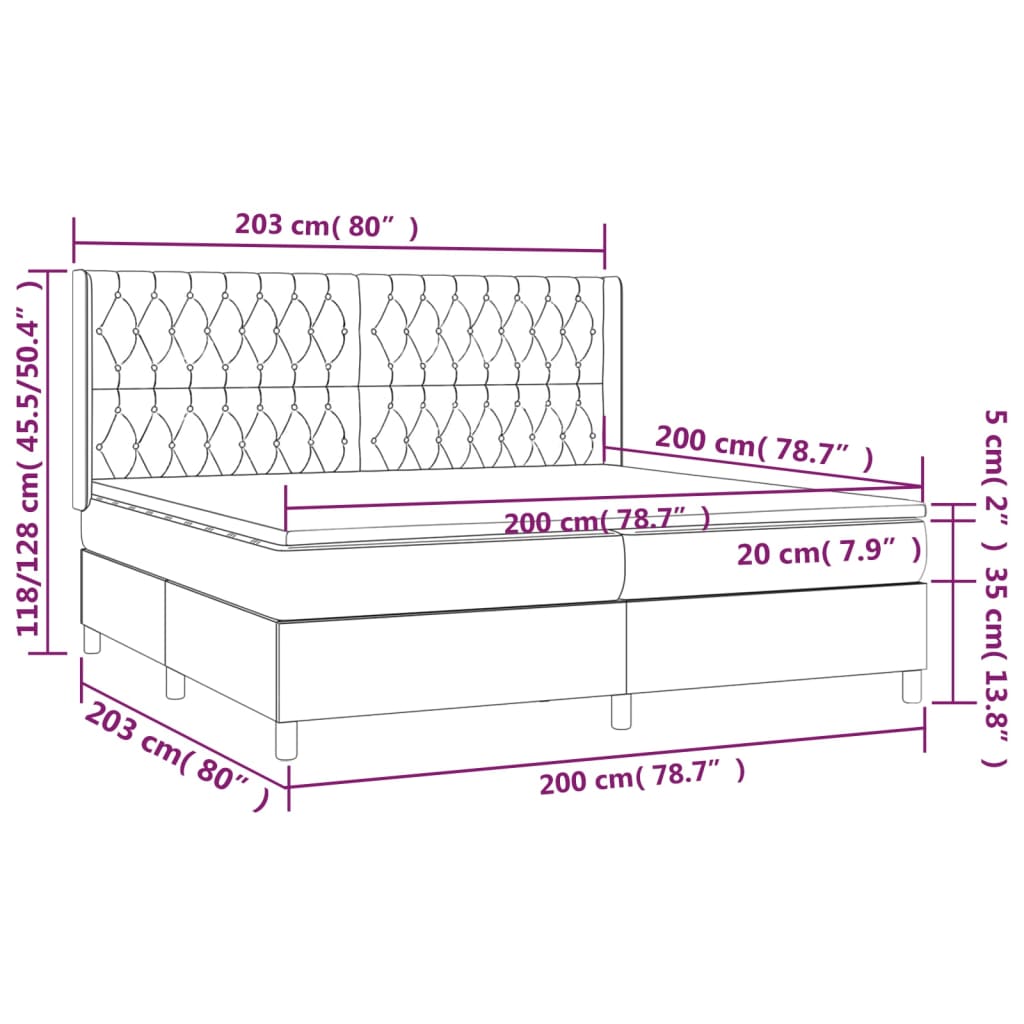 Krevet box spring s madracem LED krem 200x200 cm od tkanine