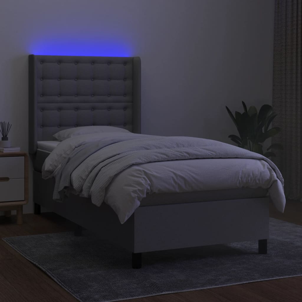 Krevet box spring s madracem LED svjetlosivi 80x200 cm tkanina