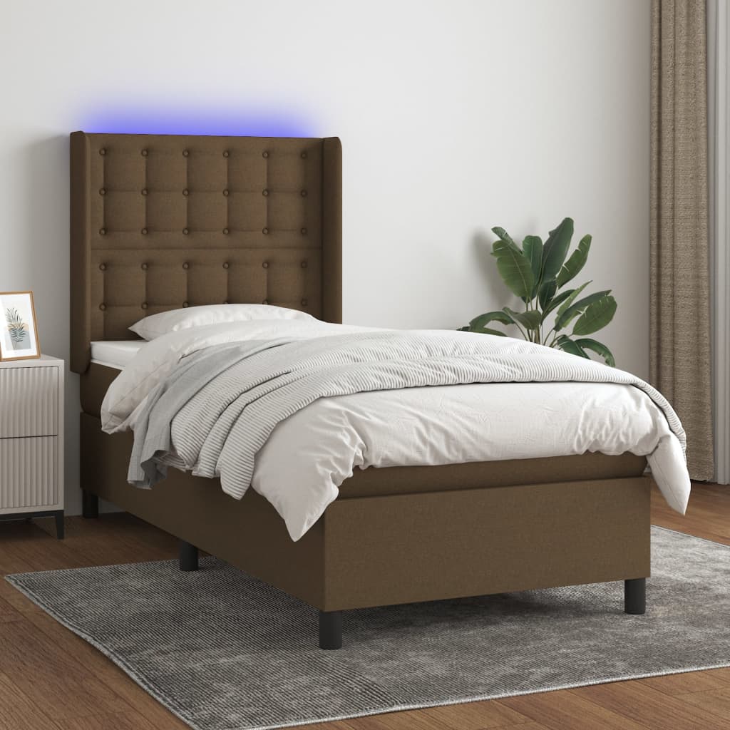 Krevet box spring s madracem LED tamnosmeđi 80 x 200 cm tkanina