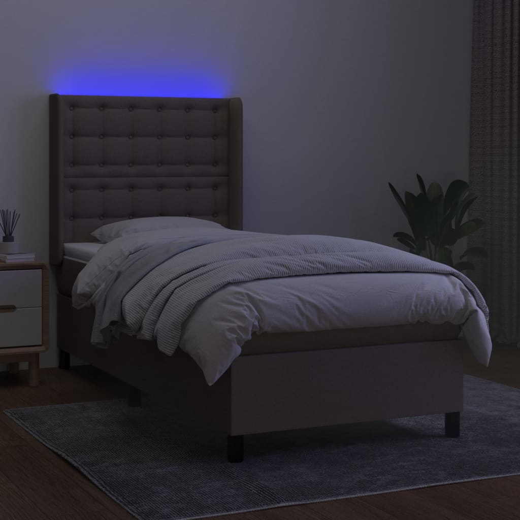 Krevet box spring s madracem LED smeđesivi 80 x 200 cm tkanina