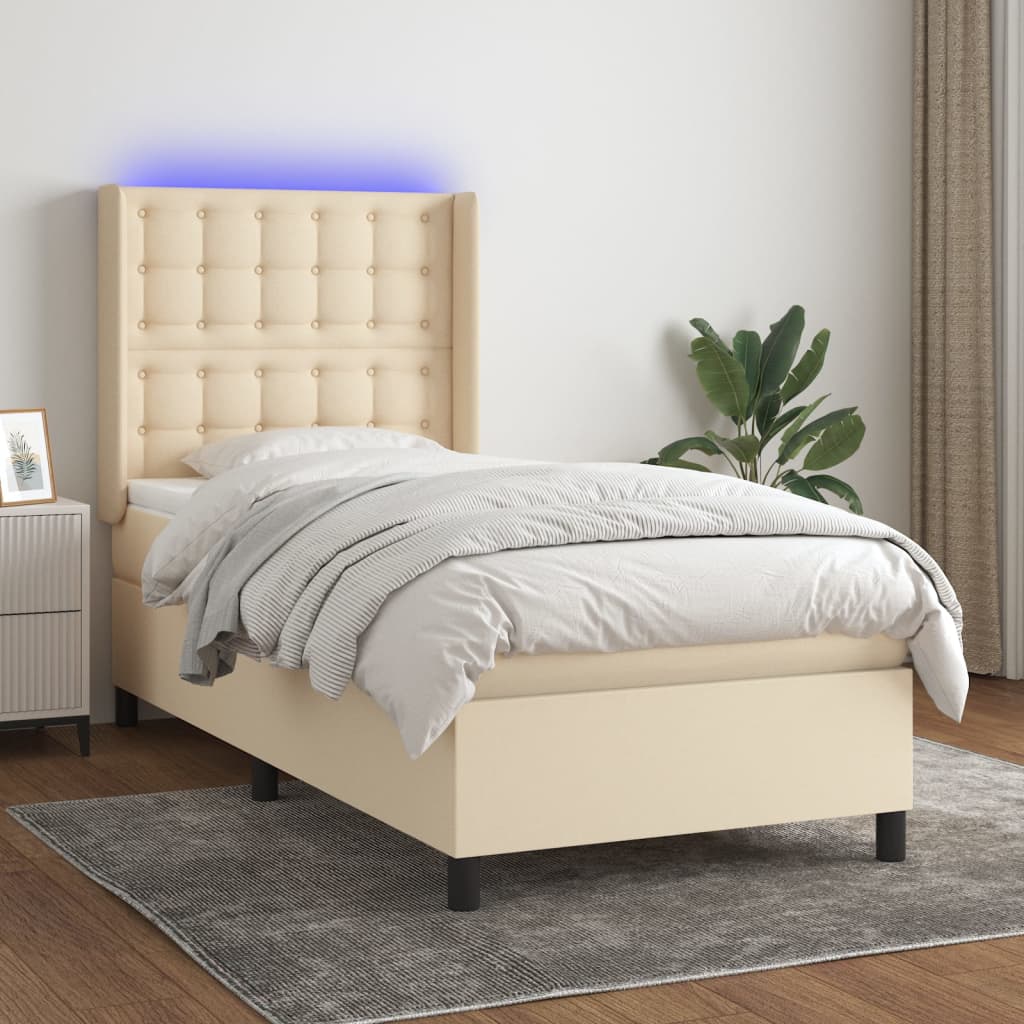 Krevet box spring s madracem LED krem 80 x 200 cm od tkanine