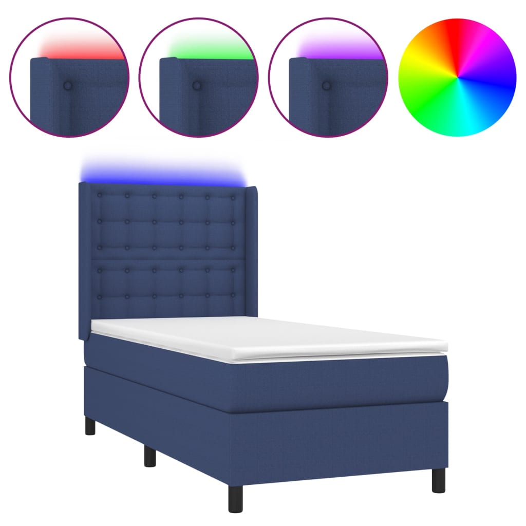 Krevet box spring s madracem LED plavi 100x200 cm od tkanine