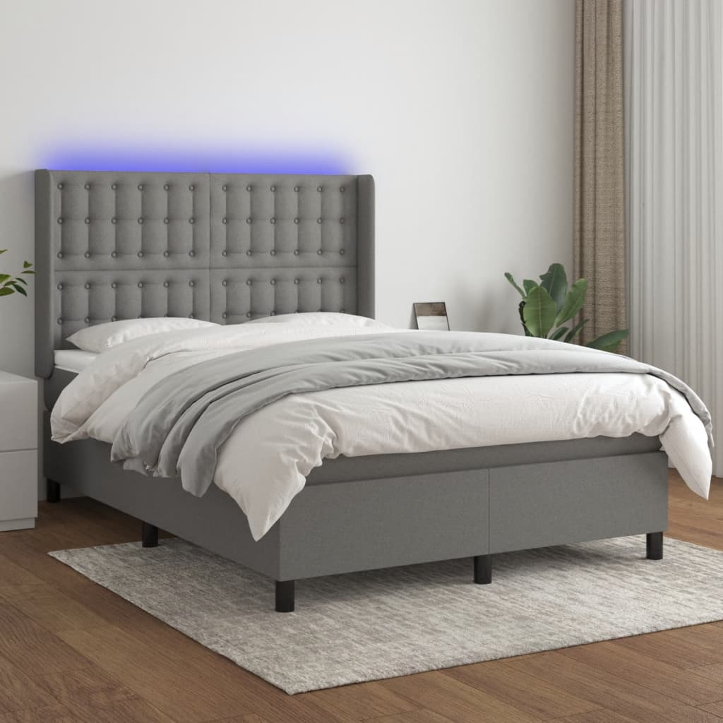 Krevet box spring s madracem LED tamnosivi 140x190 cm tkanina