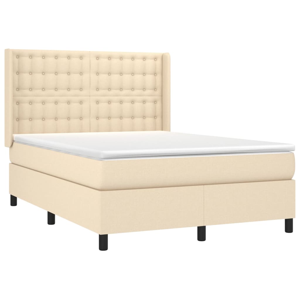 Krevet box spring s madracem LED krem 140x190 cm od tkanine