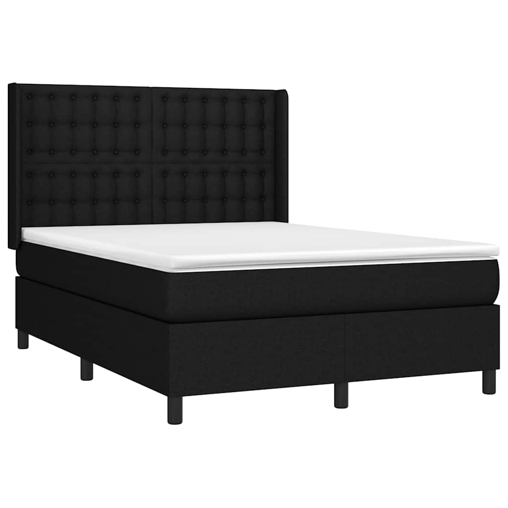 Krevet box spring s madracem LED crni 140x200 cm od tkanine