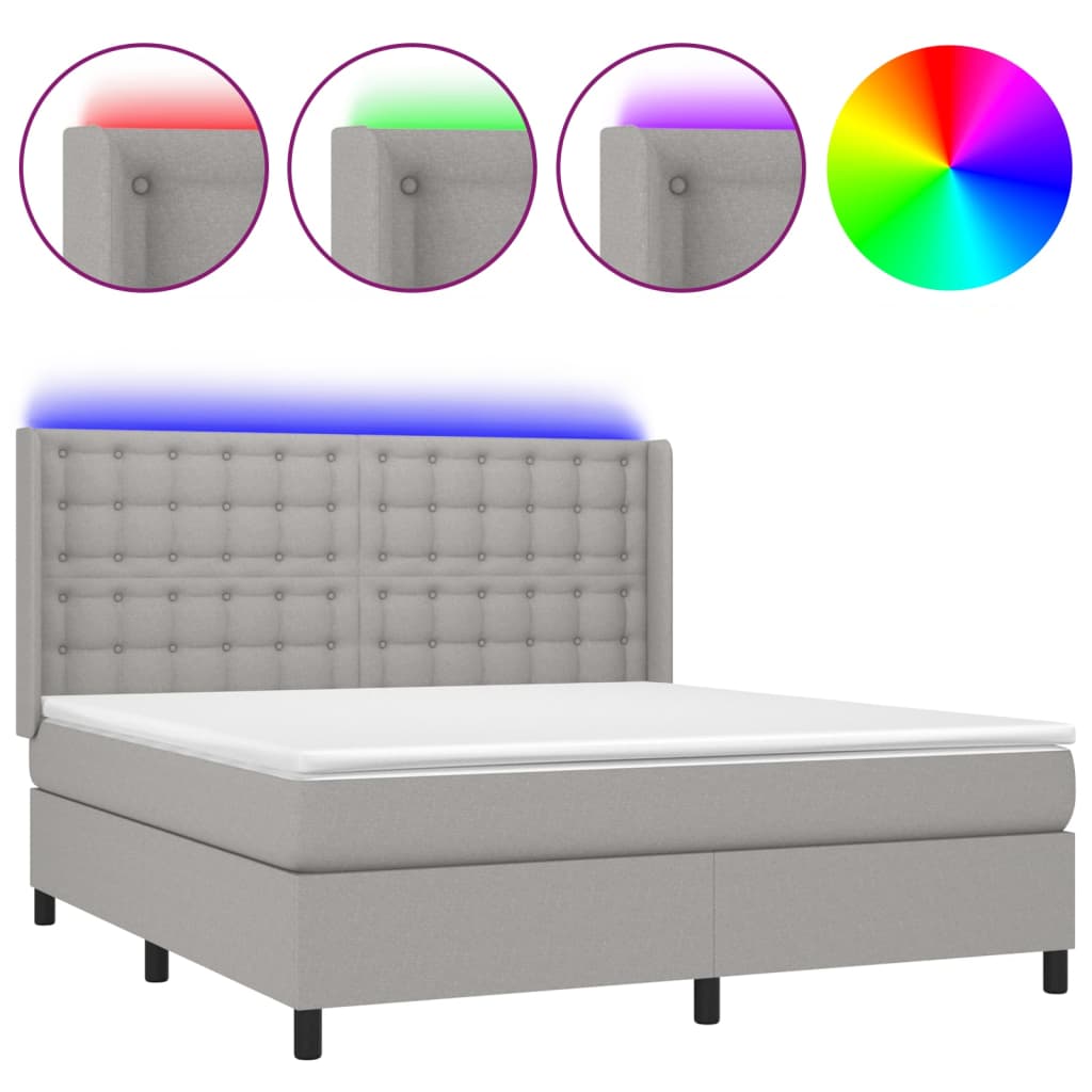 Krevet box spring s madracem LED svjetlosivi 160x200 cm tkanina