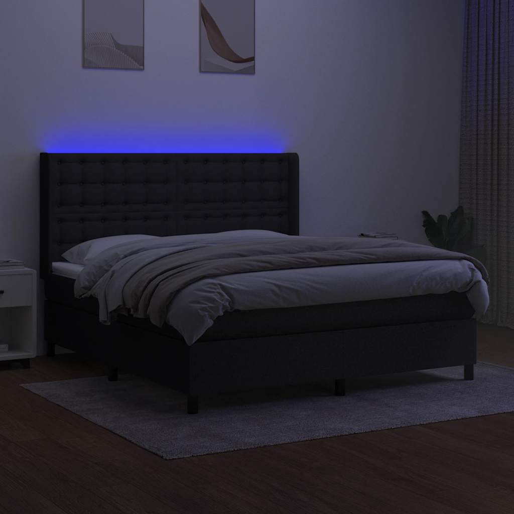 Krevet box spring s madracem LED crni 160x200 cm od tkanine