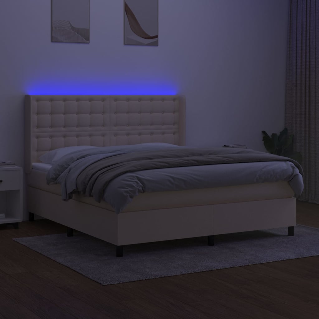 Krevet box spring s madracem LED krem 160x200 cm od tkanine