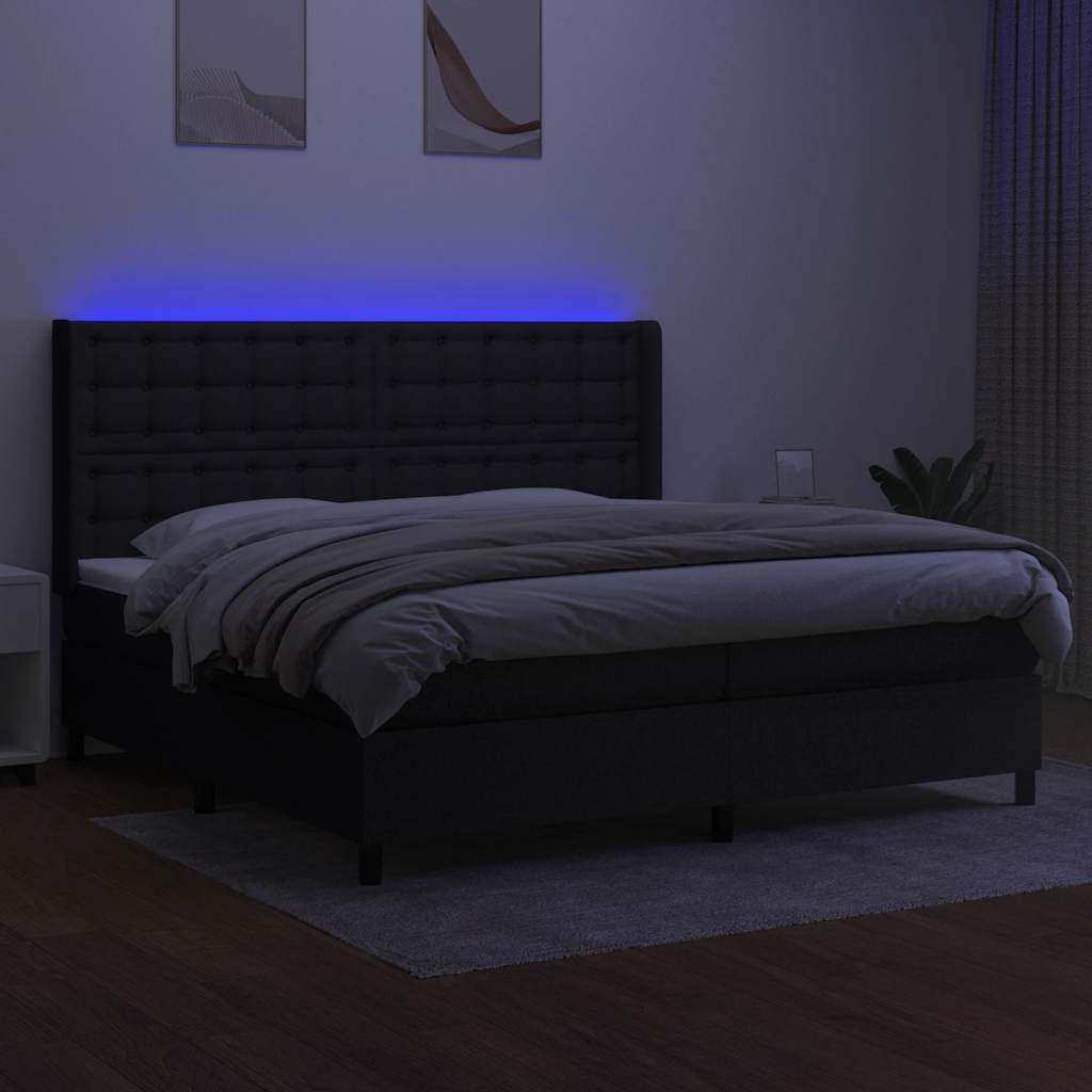 Krevet box spring s madracem LED crni 200x200 cm od tkanine