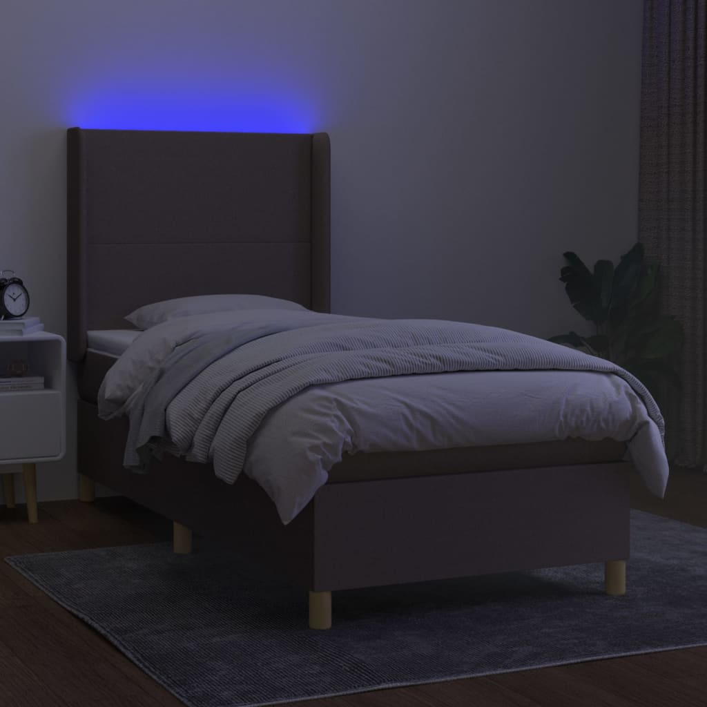 Krevet box spring s madracem LED smeđesivi 80 x 200 cm tkanina
