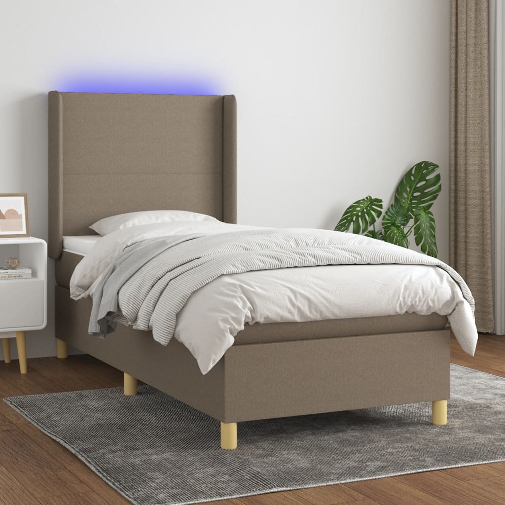 Krevet box spring s madracem LED smeđesivi 80 x 200 cm tkanina