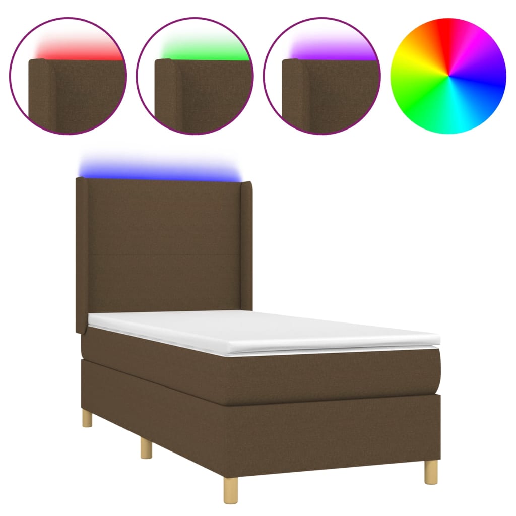 Krevet box spring s madracem LED tamnosmeđi 90x190 cm tkanina