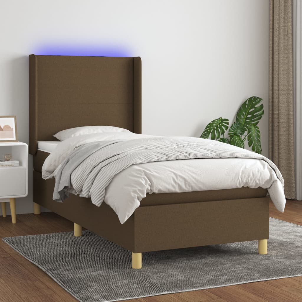 Krevet box spring s madracem LED tamnosmeđi 90x190 cm tkanina