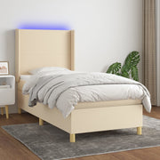 Krevet box spring s madracem LED krem 90x190 cm od tkanine