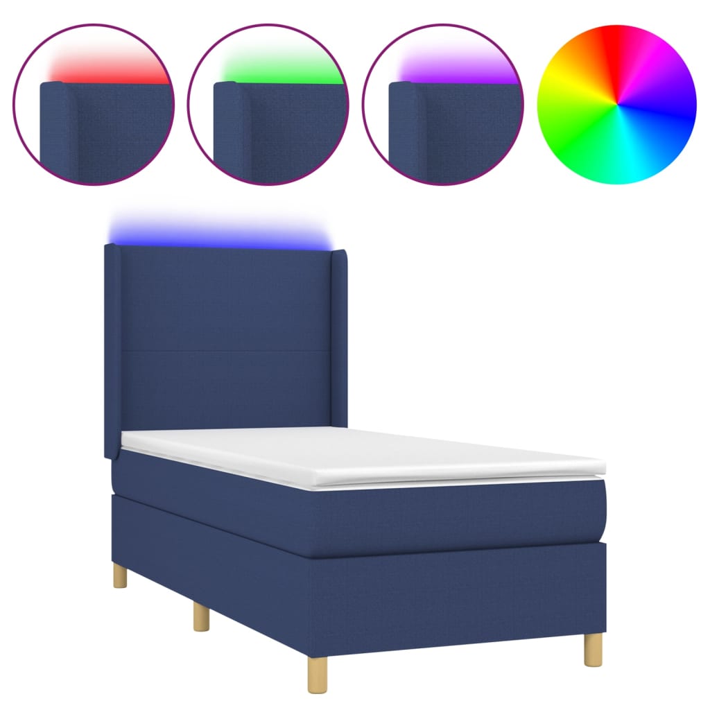 Krevet box spring s madracem LED plavi 90x190 cm od tkanine