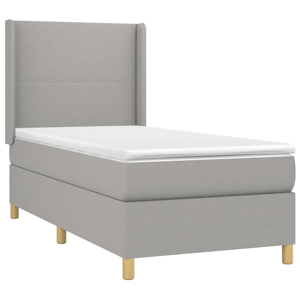Krevet box spring s madracem LED svjetlosivi 90x200 cm tkanina