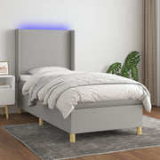 Krevet box spring s madracem LED svjetlosivi 90x200 cm tkanina