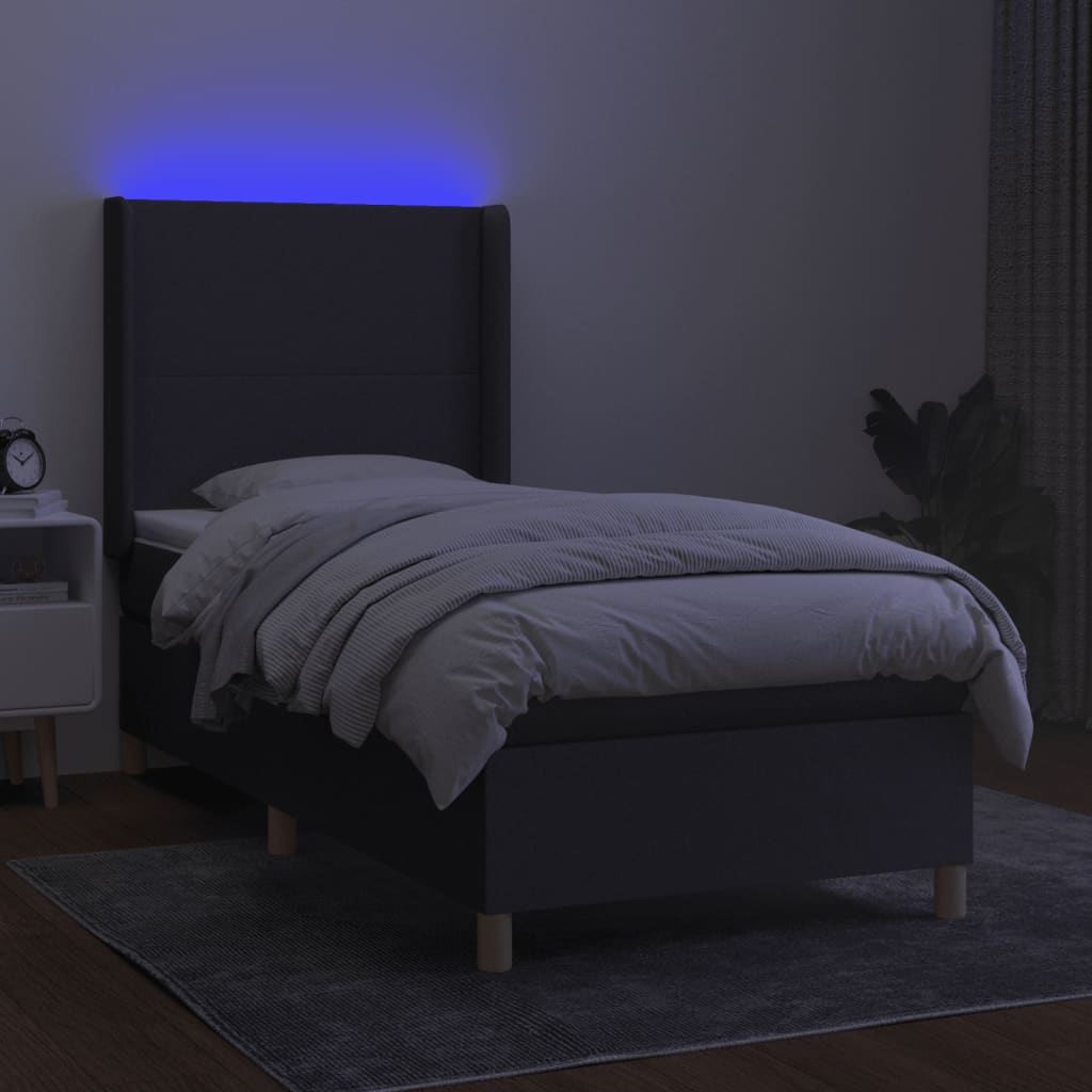 Krevet box spring s madracem LED tamnosivi 90x200 cm tkanina