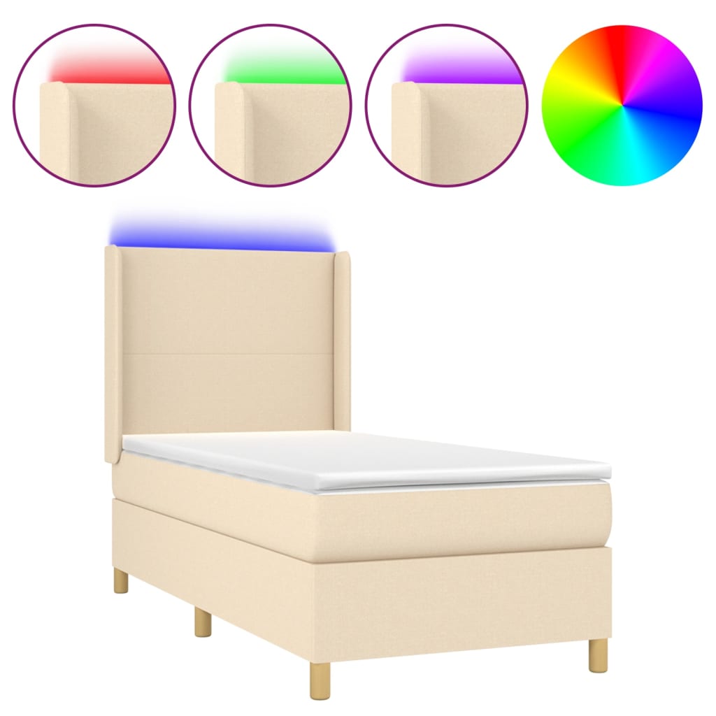 Krevet box spring s madracem LED krem 90x200 cm od tkanine