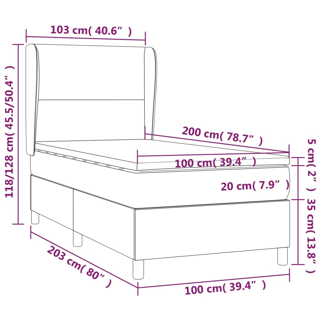 Krevet box spring s madracem LED krem 100x200 cm od tkanine