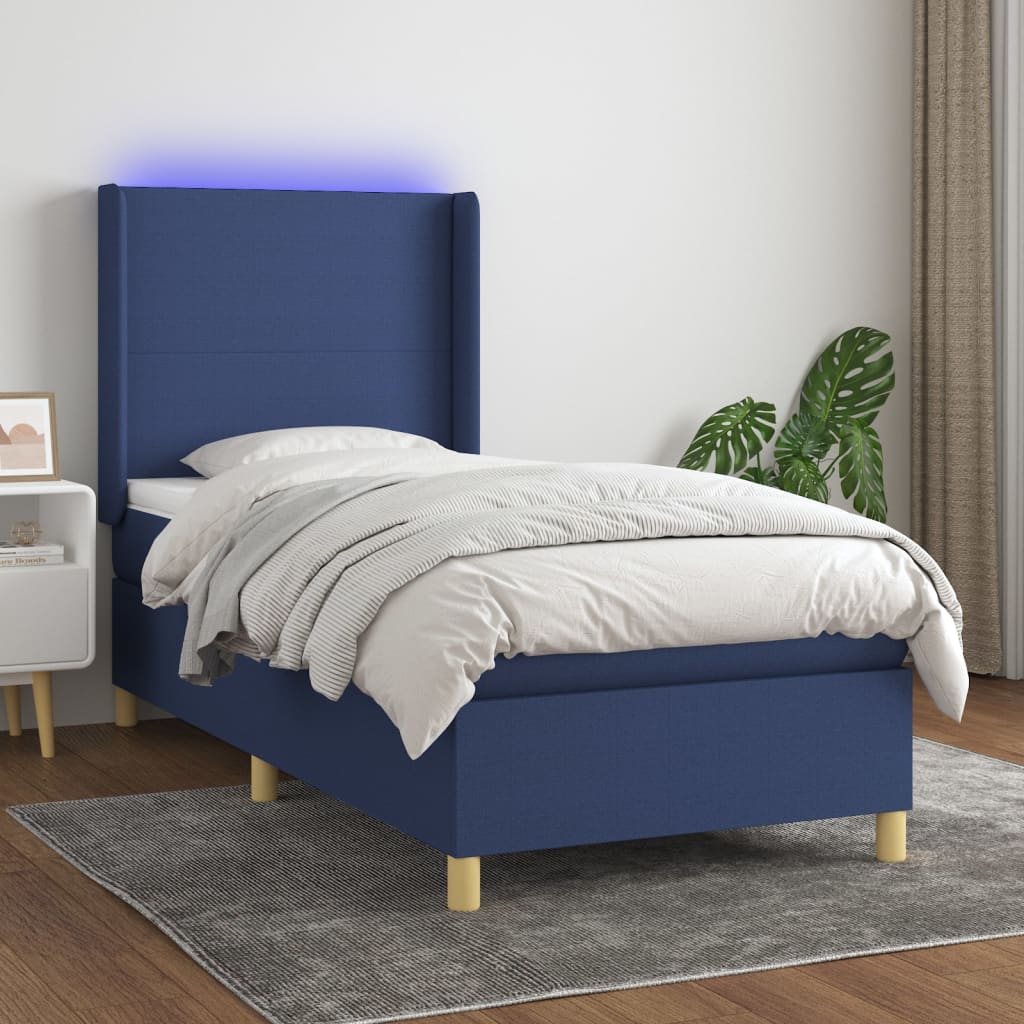 Krevet box spring s madracem LED plavi 100x200 cm od tkanine