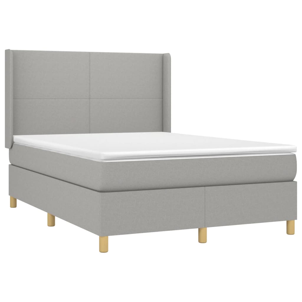 Krevet box spring s madracem LED svjetlosivi 140x190 cm tkanina