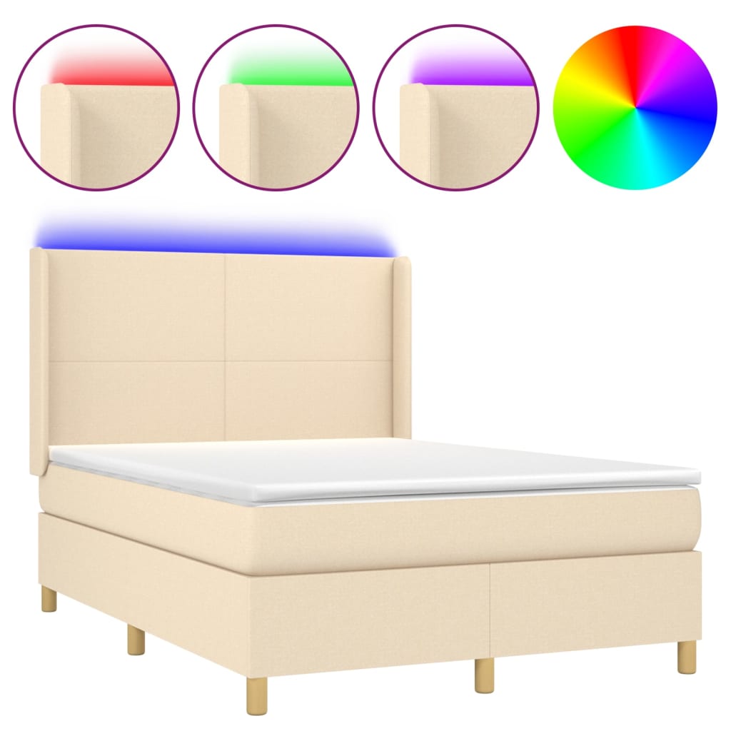 Krevet box spring s madracem LED krem 140x190 cm od tkanine