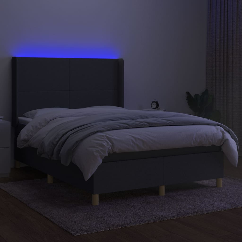 Krevet box spring s madracem LED tamnosivi 140x200 cm tkanina