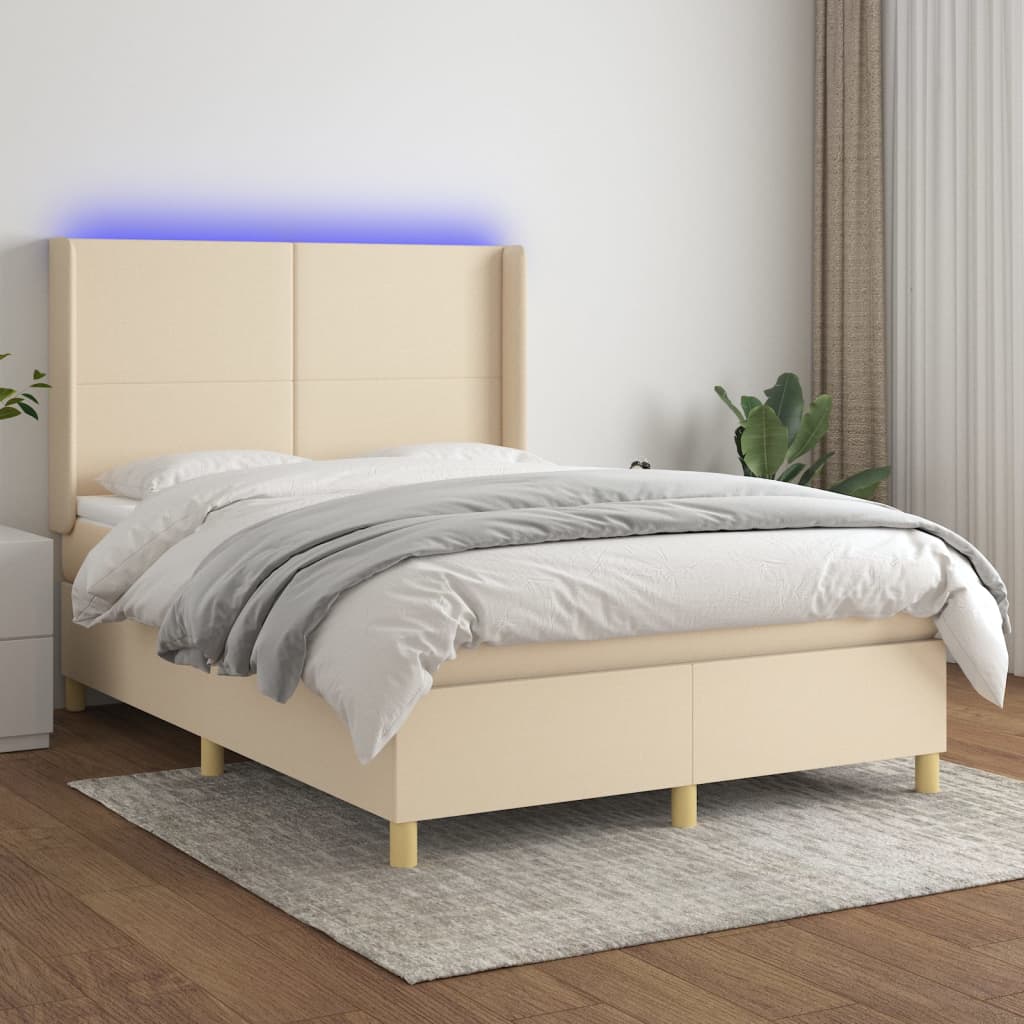 Krevet box spring s madracem LED krem 140x200 cm od tkanine