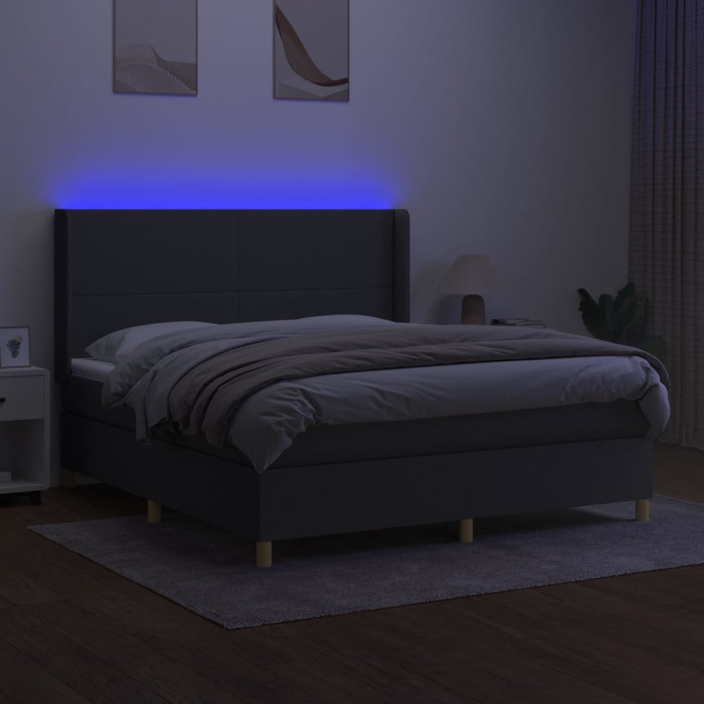Krevet box spring s madracem LED tamnosivi 180x200 cm tkanina