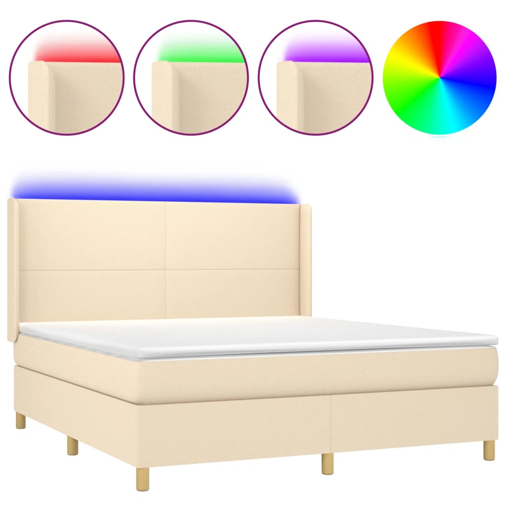 Krevet box spring s madracem LED krem 180x200 cm od tkanine