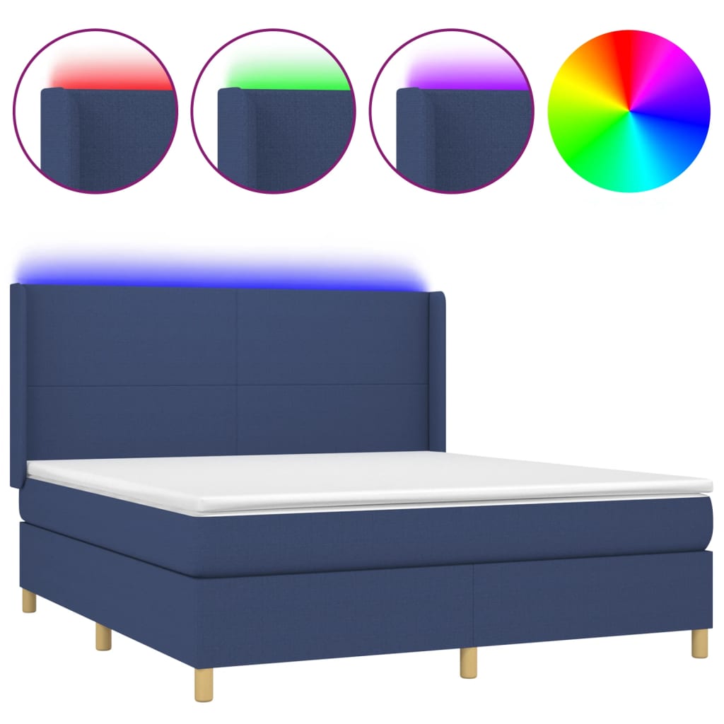 Krevet box spring s madracem LED plavi 180x200 cm od tkanine