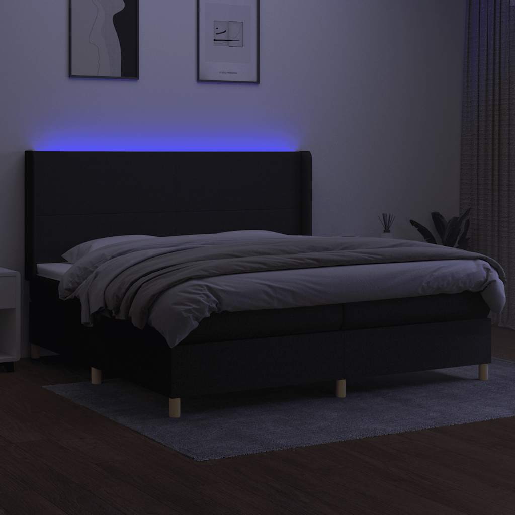 Krevet box spring s madracem LED crni 200x200 cm od tkanine