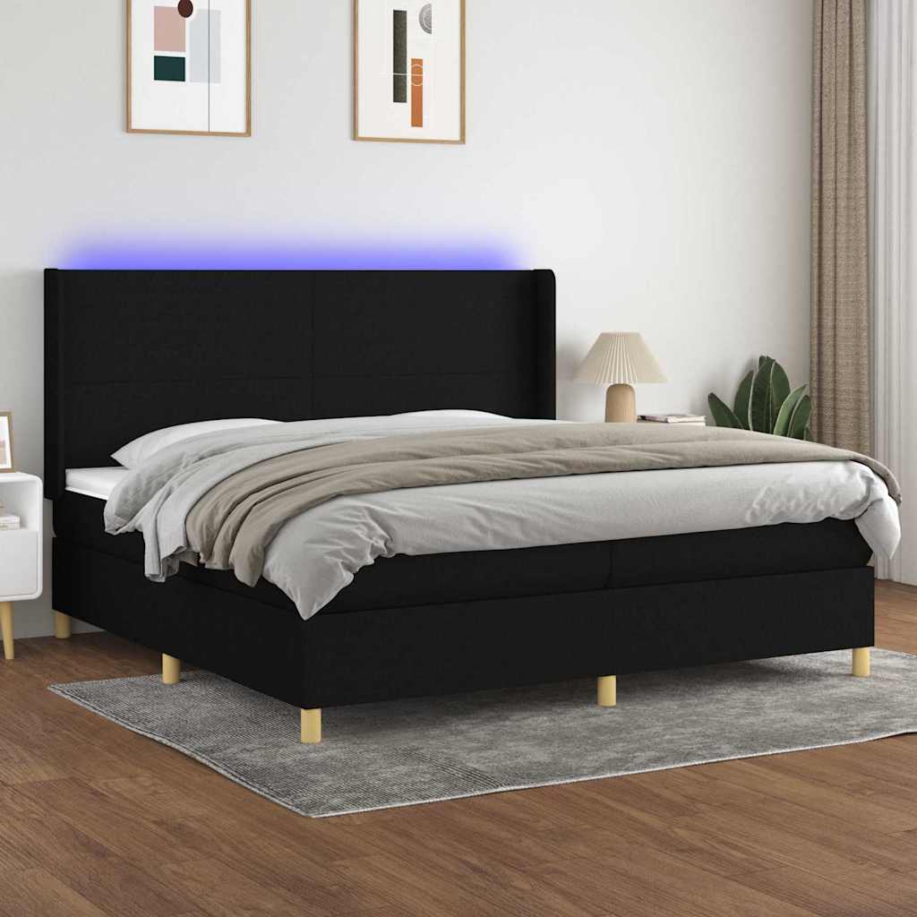 Krevet box spring s madracem LED crni 200x200 cm od tkanine