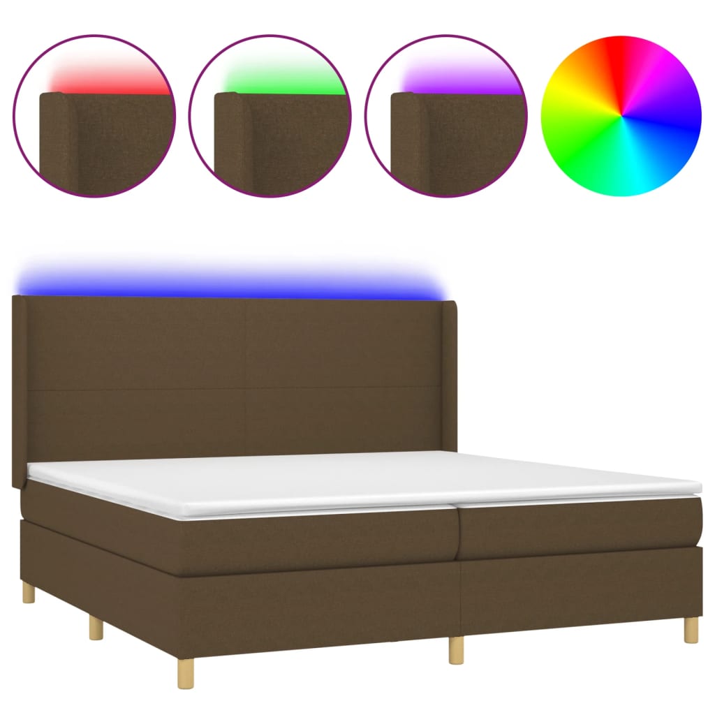 Krevet box spring s madracem LED tamnosmeđi 200x200 cm tkanina