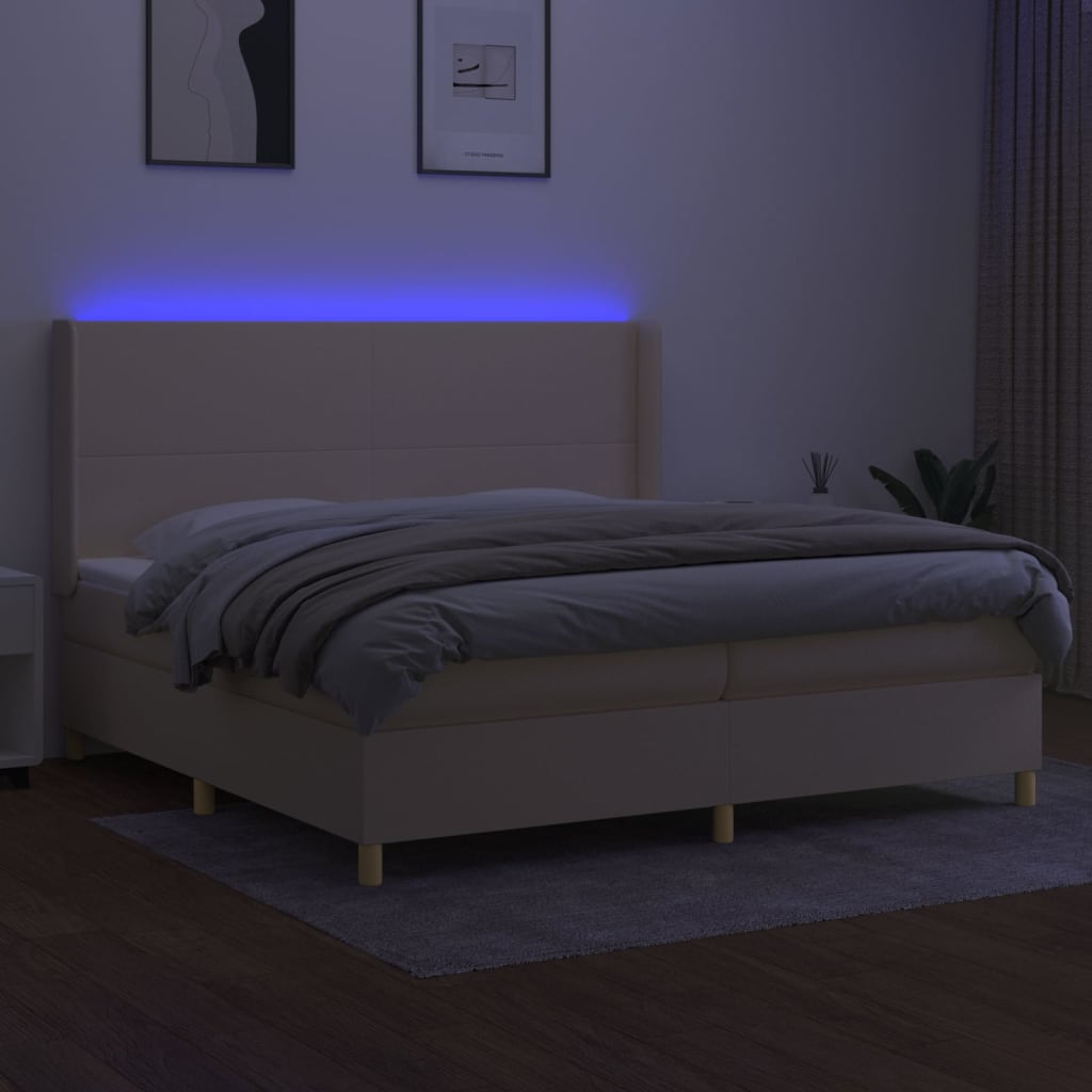 Krevet box spring s madracem LED krem 200x200 cm od tkanine