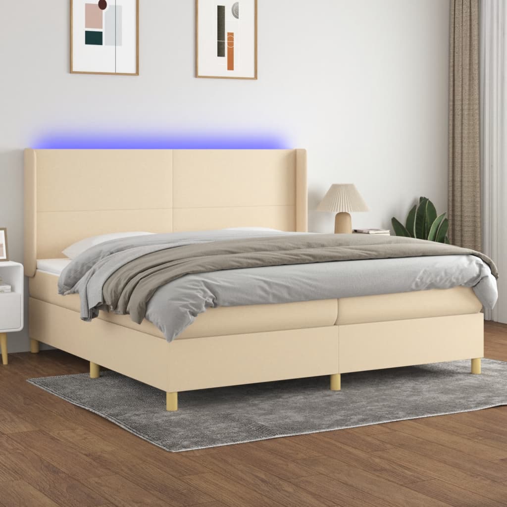 Krevet box spring s madracem LED krem 200x200 cm od tkanine
