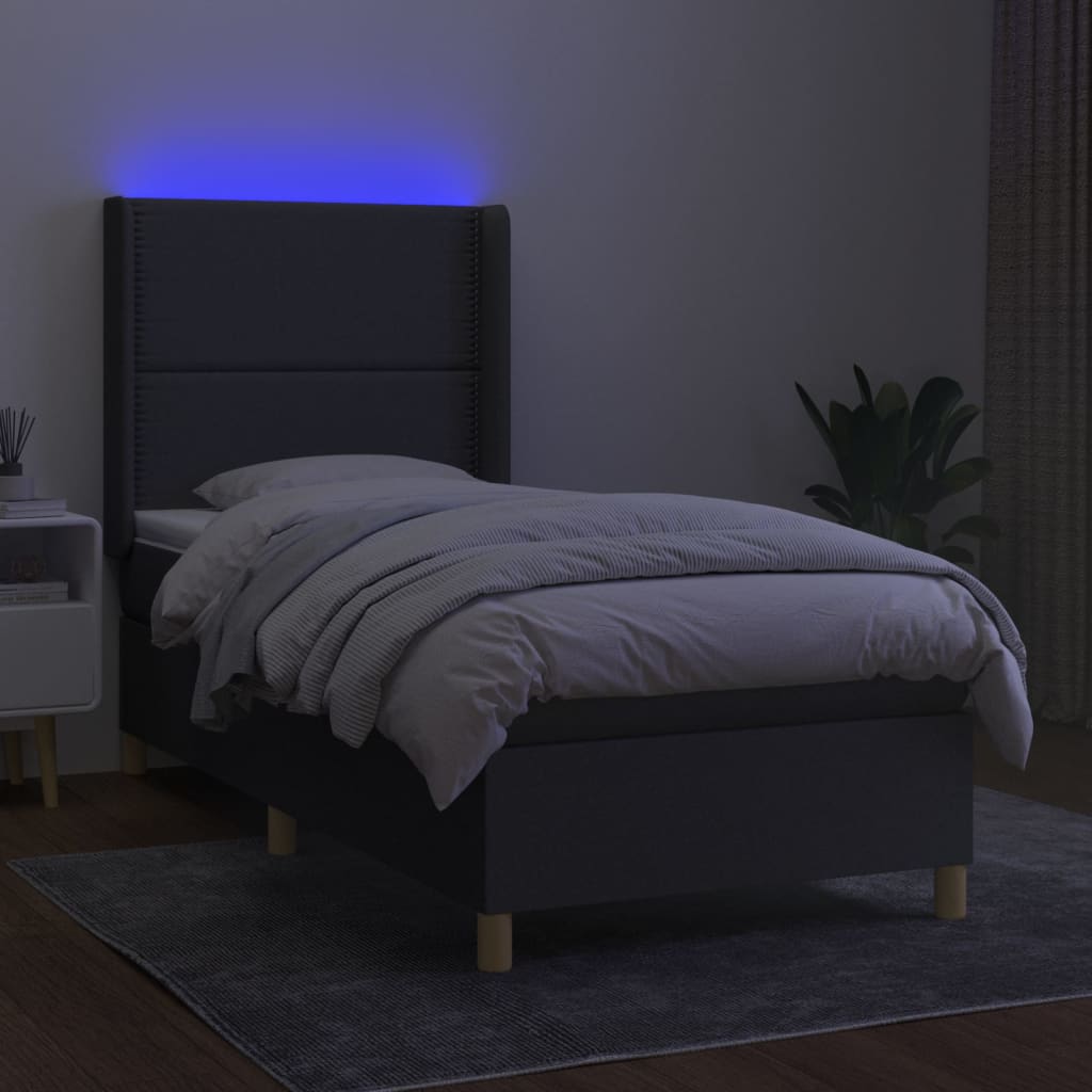 Krevet box spring s madracem LED tamnosivi 90x200 cm tkanina