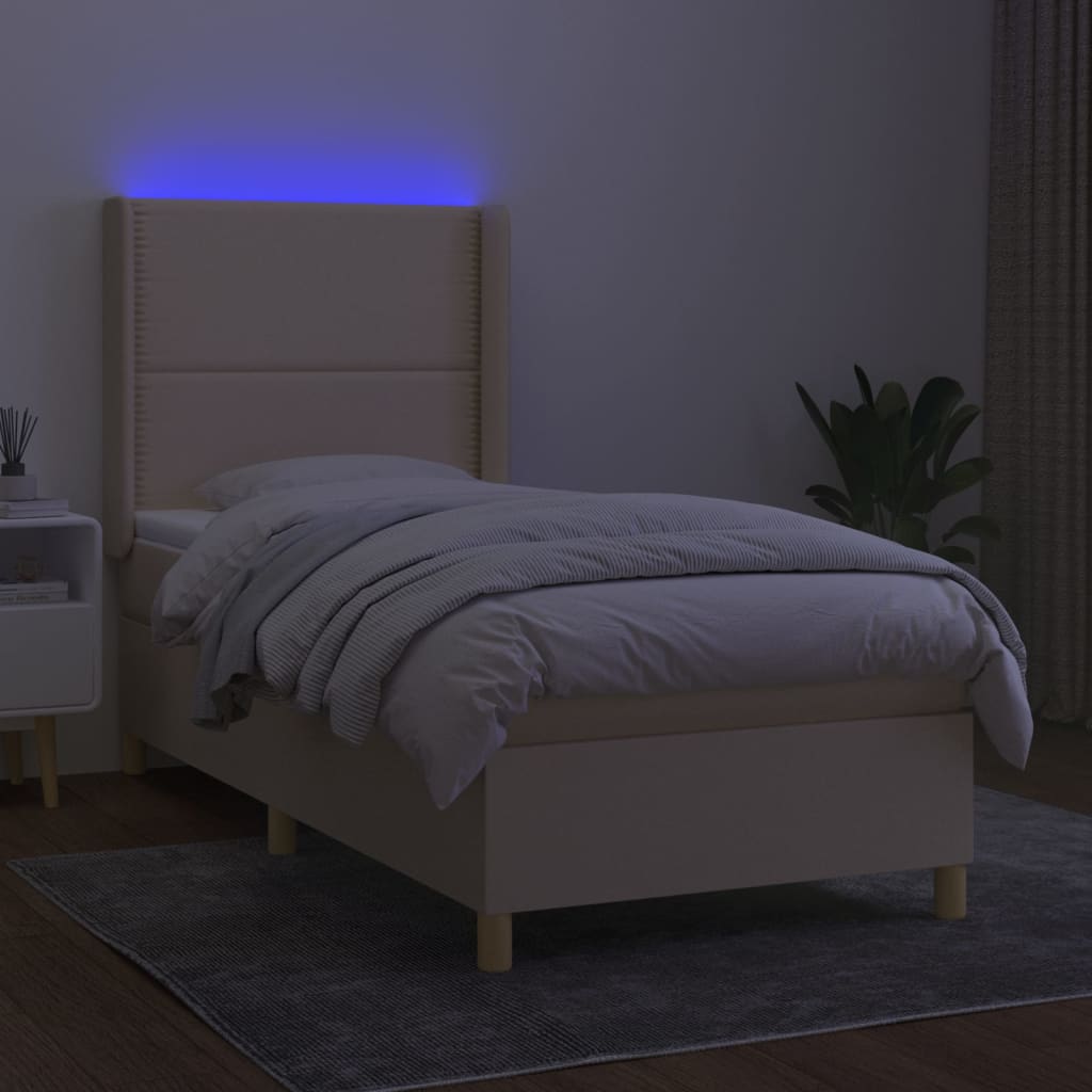 Krevet box spring s madracem LED krem 90x200 cm od tkanine