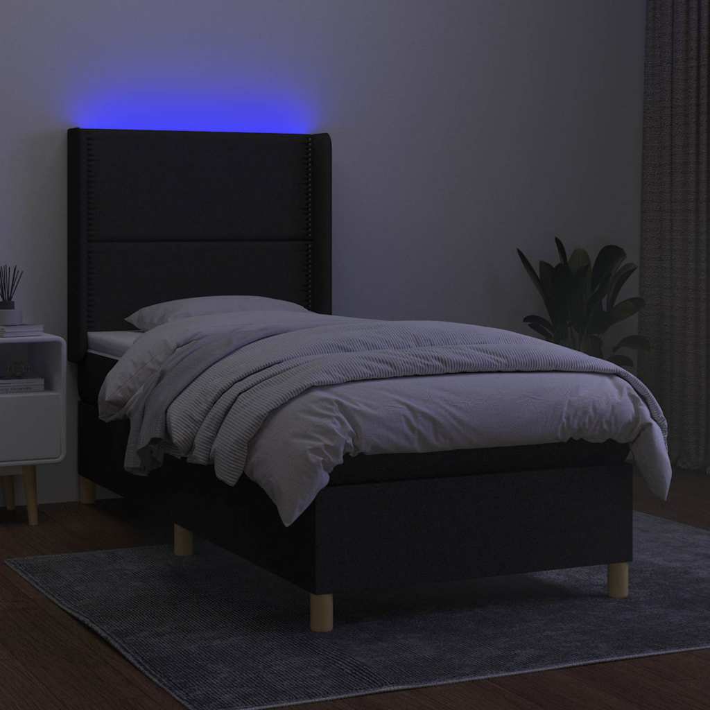 Krevet box spring s madracem LED crni 100x200 cm od tkanine