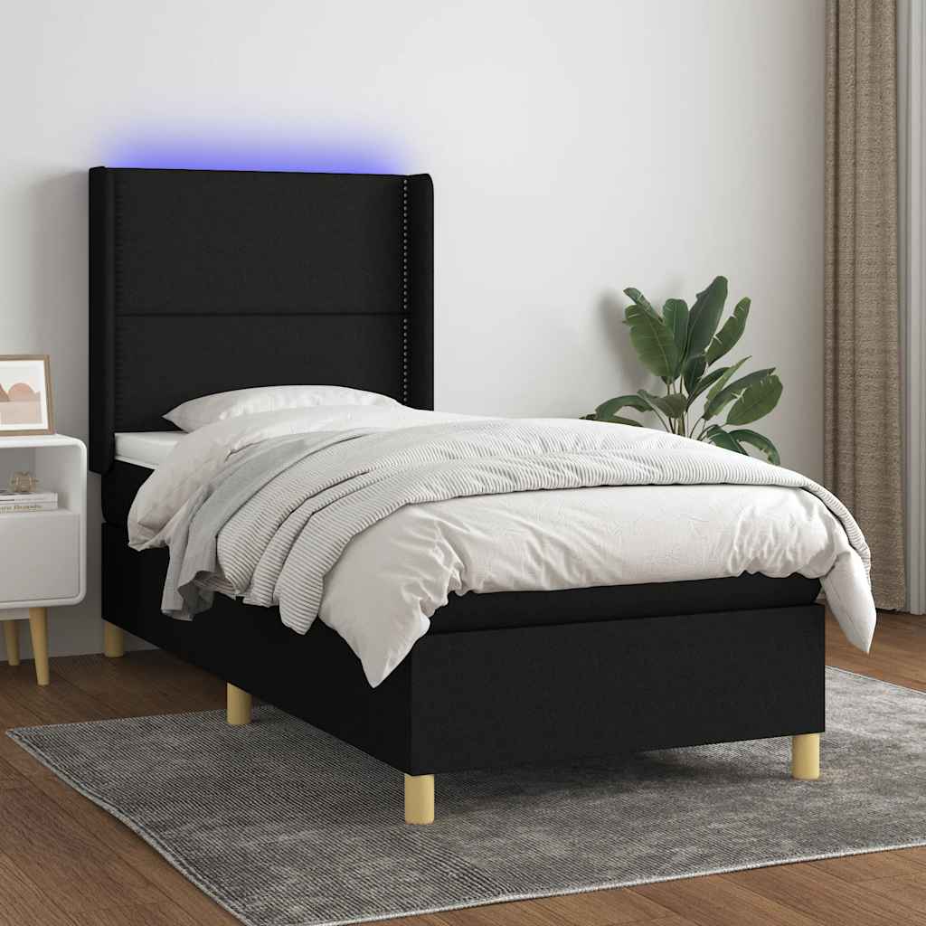 Krevet box spring s madracem LED crni 100x200 cm od tkanine