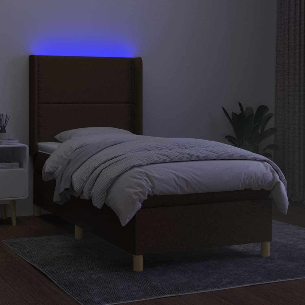 Krevet box spring s madracem LED tamnosmeđi 100x200 cm tkanina