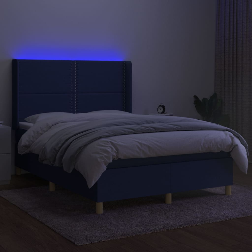 Krevet box spring s madracem LED plavi 140x190 cm od tkanine
