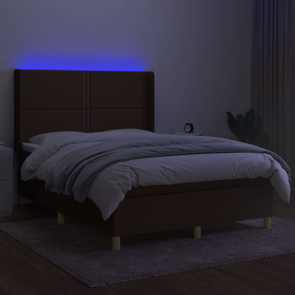 Krevet box spring s madracem LED tamnosmeđi 140x200 cm tkanina