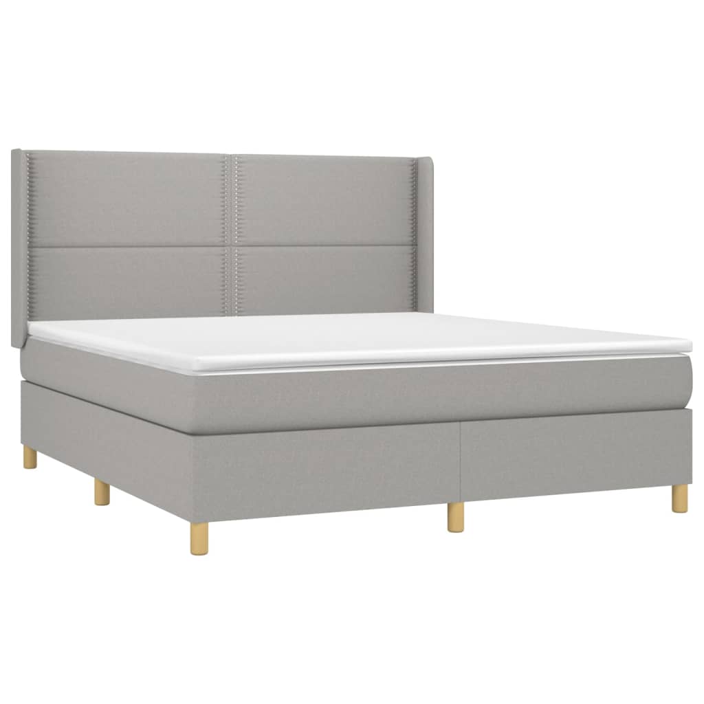 Krevet box spring s madracem LED svjetlosivi 180x200 cm tkanina