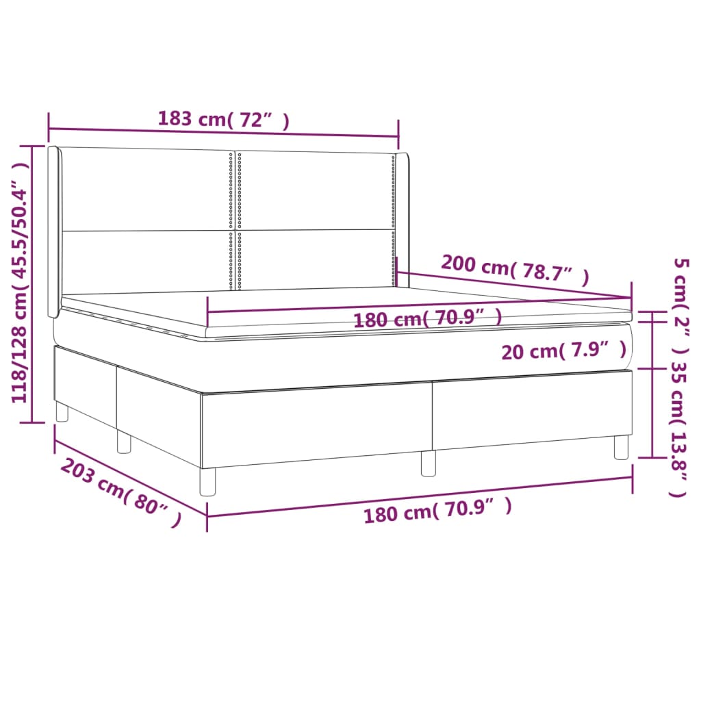 Krevet box spring s madracem LED svjetlosivi 180x200 cm tkanina