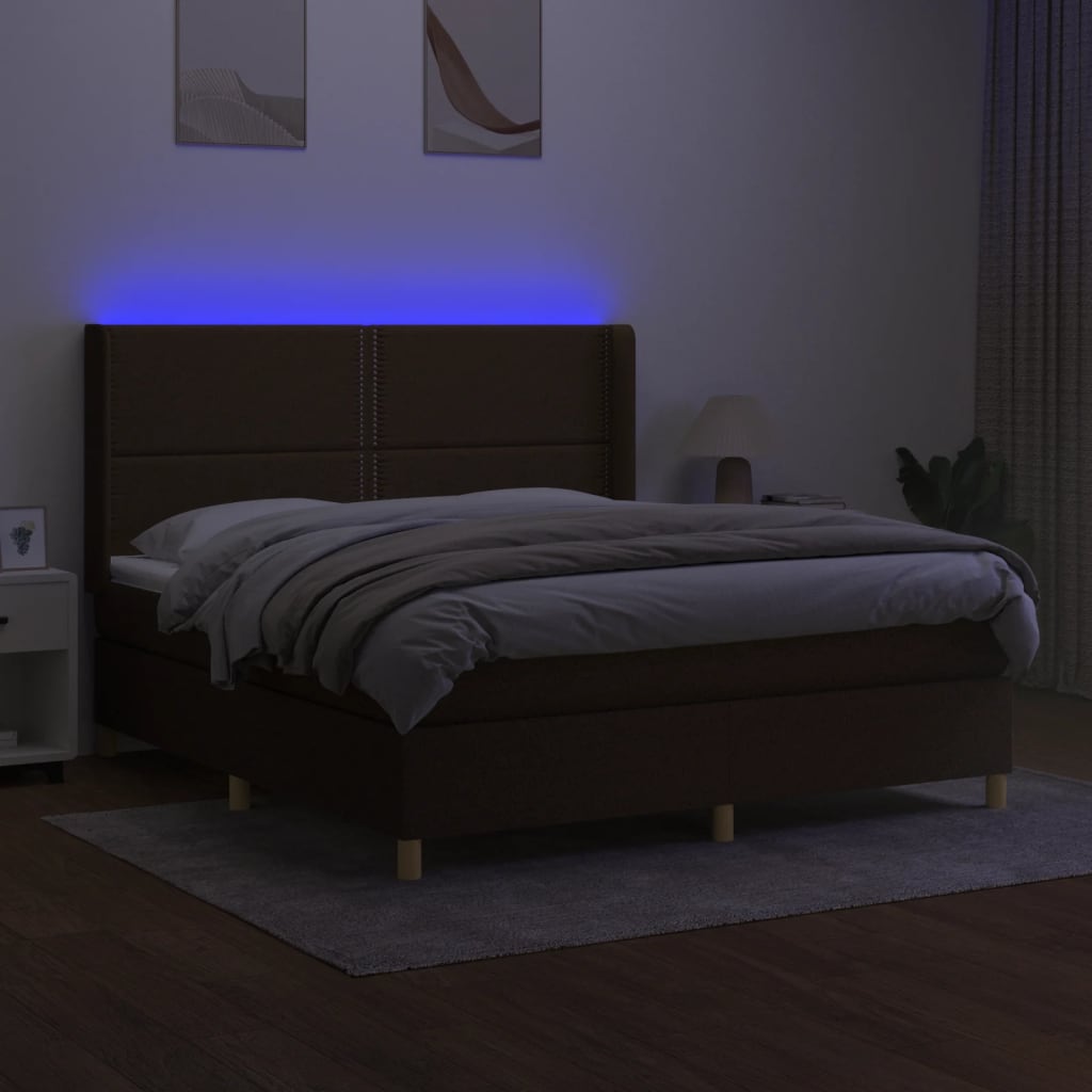 Krevet box spring s madracem LED tamnosmeđi 180x200 cm tkanina