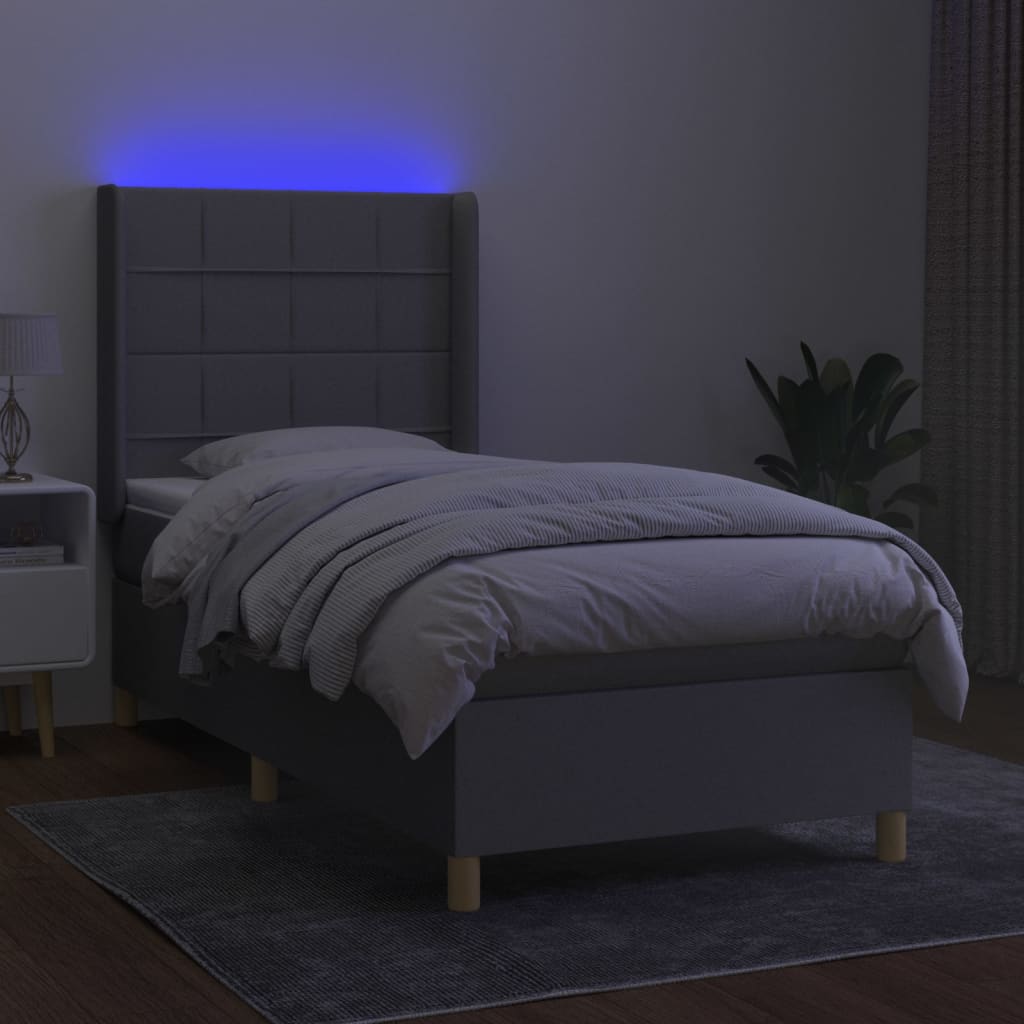 Krevet box spring s madracem LED svjetlosivi 80x200 cm tkanina