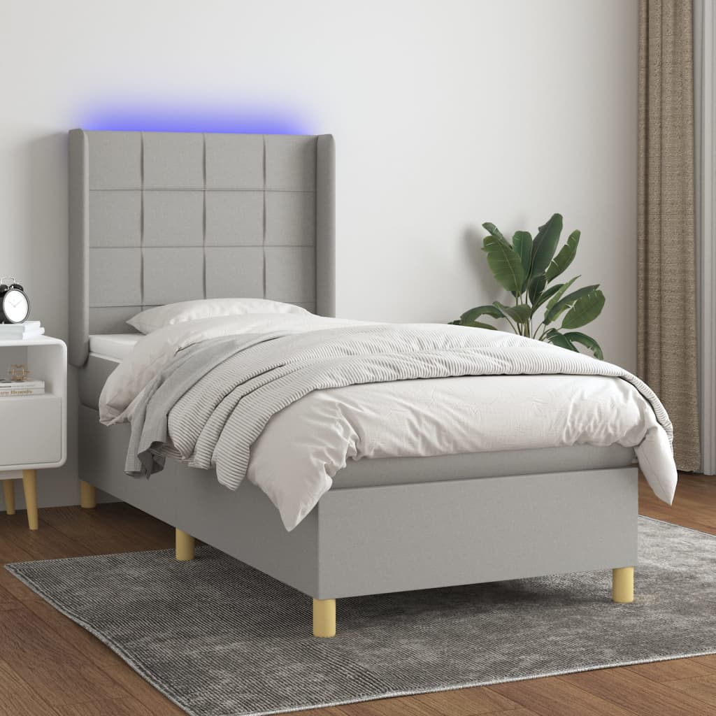 Krevet box spring s madracem LED svjetlosivi 80x200 cm tkanina