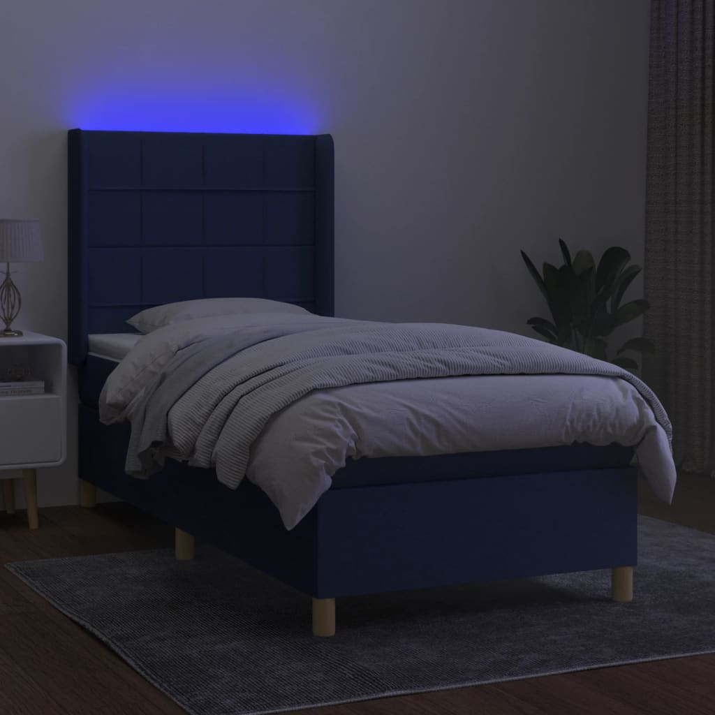 Krevet box spring s madracem LED plavi 80 x 200 cm od tkanine